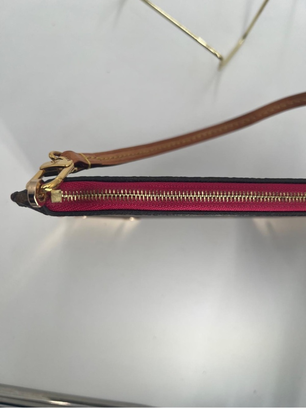 Louis Vuitton Monogram Wristlet Clutch in Brown with Pink Accent - Picture 9 of 16